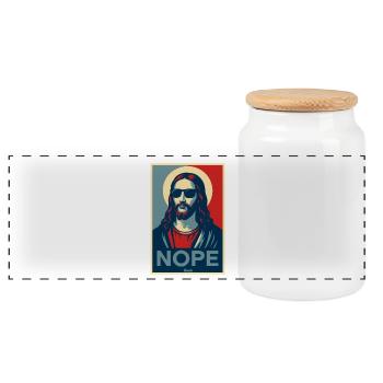 Jesus-Mann mit Heiligenschein und Sonnenbrille - Panorama Keksdose mit Holzdeckel - Weiß - Vorne