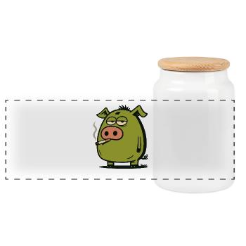 Cochon de bande dessinée verte - Boîte à biscuits avec couvercle en bois - blanc - Devant