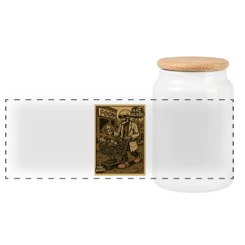 Skeleton with shopping cart and drink - Panoramic Cookie Jar with Wooden Lid - white - Front