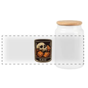 Skull in a glass with cubes - Panoramic Cookie Jar with Wooden Lid - white - Front