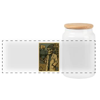 Squelette avec cerveau sur un terrain de basket - Boîte à biscuits avec couvercle en bois - blanc - Devant