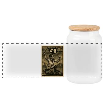 Squelette en blouse de médecin avec lampe et planche à roulettes - Boîte à biscuits avec couvercle en bois - blanc - Devant