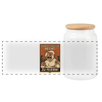 Yeti with cake on his face at a party - Panoramic Cookie Jar with Wooden Lid - white - Front