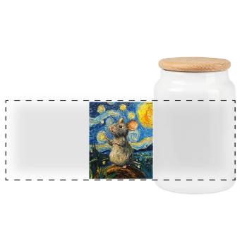 Mouse Eats Cheese Van Gogh Style Starry Night - Panoramic Cookie Jar with Wooden Lid - white - Front