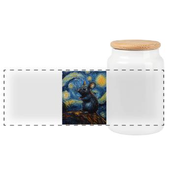 Mouse Eats Cheese Van Gogh Style Starry Night - Panoramic Cookie Jar with Wooden Lid - white - Front