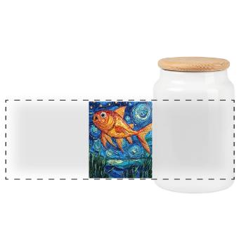 Goldfish Fish Van Gogh Style - Panoramic Cookie Jar with Wooden Lid - white - Front
