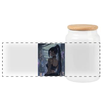 Night Fog Tattoo Heroine - Panoramic Cookie Jar with Wooden Lid - white - Front