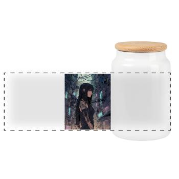 Cybernoir Diva in the Neon Jungle - Panoramic Cookie Jar with Wooden Lid - white - Front