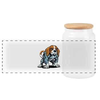 Beagle Hund Muskeln Bodybuilding - Panorama Keksdose mit Holzdeckel - Weiß - Vorne