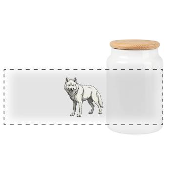 Wolf Animal - Panoramic Cookie Jar with Wooden Lid - white - Front