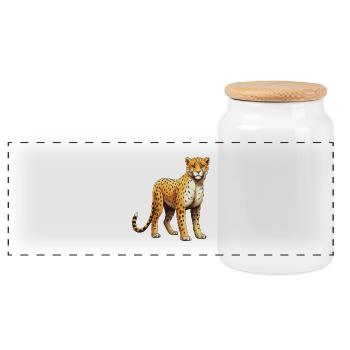 Cheetah animal - Panoramic Cookie Jar with Wooden Lid - white - Front
