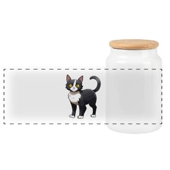 Katze Niedlich - Panorama Keksdose mit Holzdeckel - Weiß - Vorne