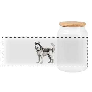 Chien husky - Boîte à biscuits avec couvercle en bois - blanc - Devant