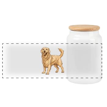 Golden Retriever Dog - Panoramic Cookie Jar with Wooden Lid - white - Front