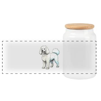 Poodle Dog - Panoramic Cookie Jar with Wooden Lid - white - Front