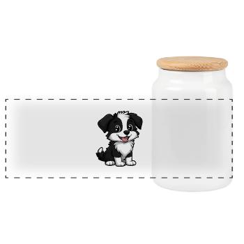 Border Collie Chien Mignon - Boîte à biscuits avec couvercle en bois - blanc - Devant