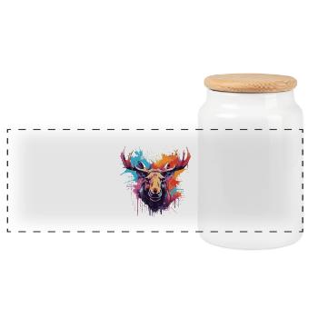 Moose Animal Pop Art Head - Panoramic Cookie Jar with Wooden Lid - white - Front