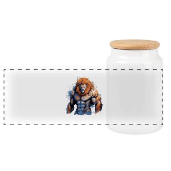 Gymnase de combattant Lion Muscles - Boîte à biscuits avec couvercle en bois - blanc - Devant