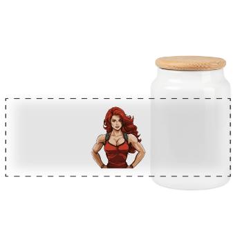 Woman Fitness Gym Girl - Panoramic Cookie Jar with Wooden Lid - white - Front