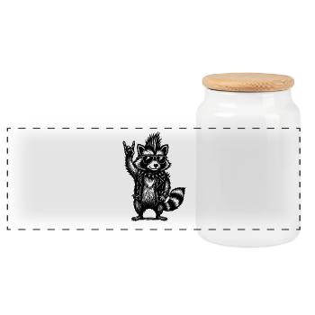 Rock Musik Waschbär Lustig Humor Geschenkidee - Panorama Keksdose mit Holzdeckel - Weiß - Vorne