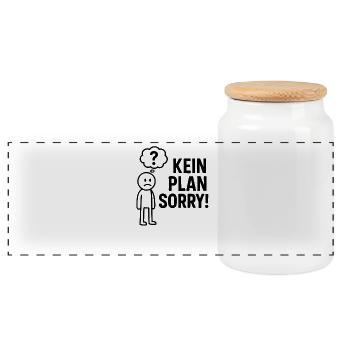 Lustiger Spruch Witzig Kein Plan Sorry Geschenk - Panorama Keksdose mit Holzdeckel - Weiß - Vorne