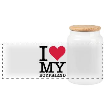 I love my boyfriend! - Panoramic Cookie Jar with Wooden Lid - white - Front