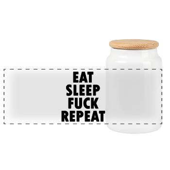 EAT SLEEP FUCK REPEAT - Panorama Keksdose mit Holzdeckel - Weiß - Vorne