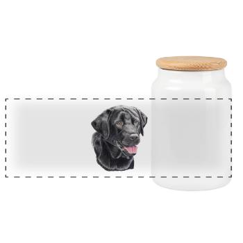 Labrador Retriever schwarz P - Panorama Keksdose mit Holzdeckel - Weiß - Vorne