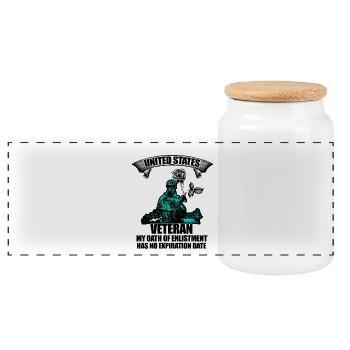 US veteran - Panoramic Cookie Jar with Wooden Lid - white - Front