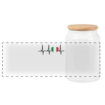 I LOVE ekg heartbeat Italy italia italy - Panoramic Cookie Jar with Wooden Lid - white - Front