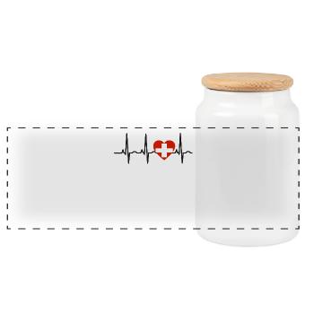 I LOVE ekg heartbeat SCHWEIZ Switzerland - Panoramic Cookie Jar with Wooden Lid - white - Front