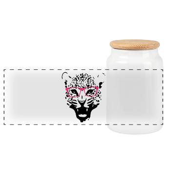 Leopard Nerd Brille 2c - Panorama Keksdose mit Holzdeckel - Weiß - Vorne