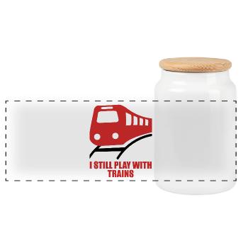 Train driver, train conductor, railway, subway, ICE, train - Panoramic Cookie Jar with Wooden Lid - white - Front