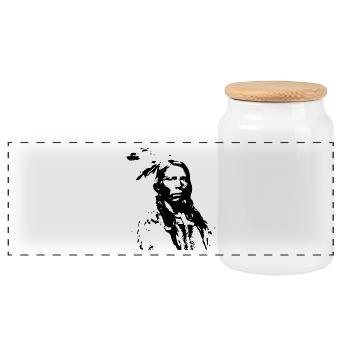 Indian chief - Panoramic Cookie Jar with Wooden Lid - white - Front