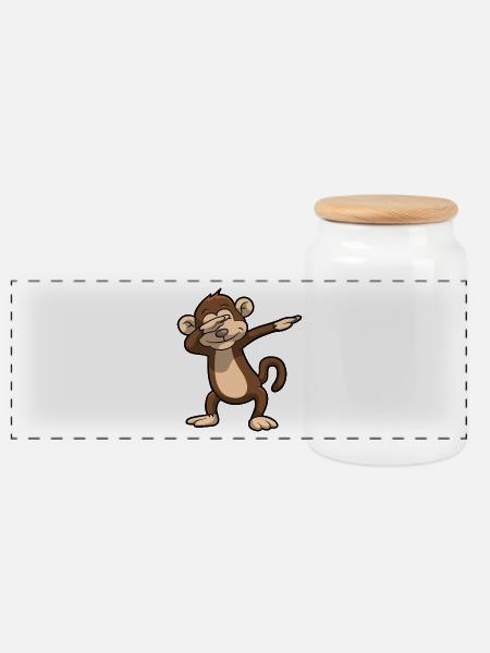 Dabbing Affe lustig Geschenk Kind Geburtstag - Panorama Keksdose mit Holzdeckel - Weiß