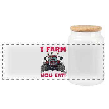 I farm you eat case - Panoramic Cookie Jar with Wooden Lid - white - Front