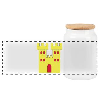 Castle Drawing Coat of Arms Symbol Drawing Gift - Panoramic Cookie Jar with Wooden Lid - white - Front