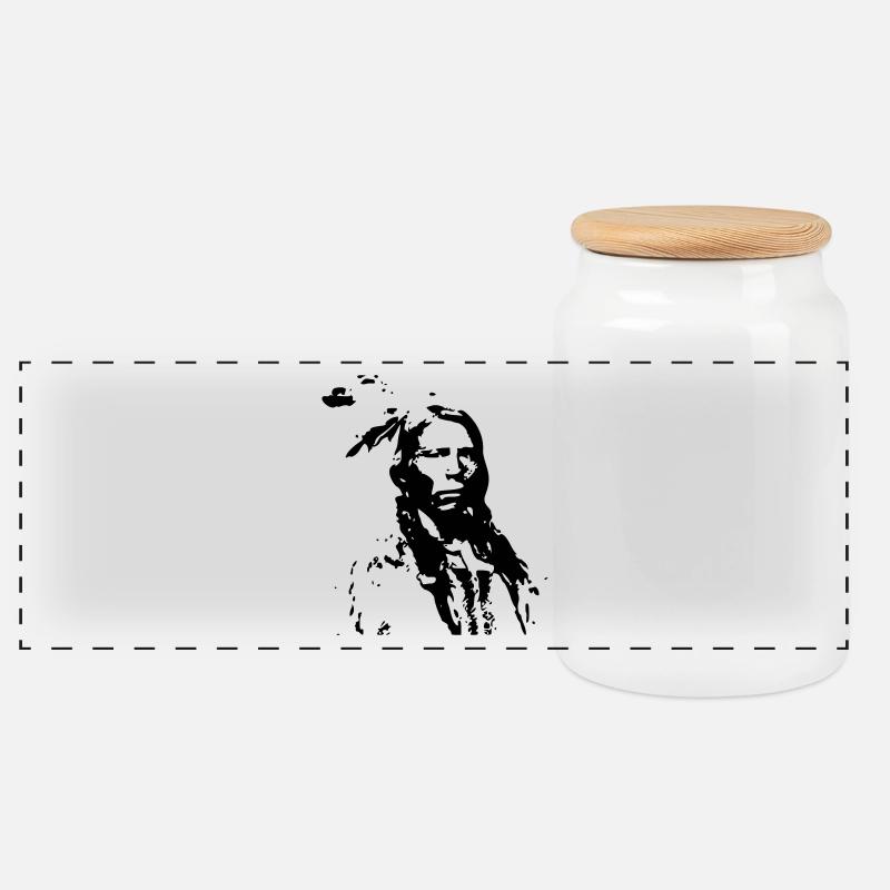 Indianer - Panorama Keksdose mit Holzdeckel - Weiß