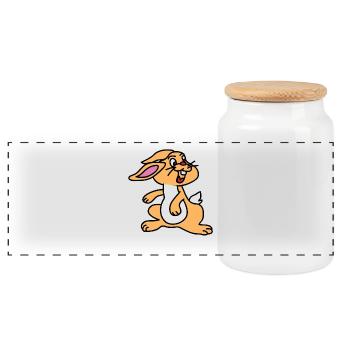 Lustiger Hase fragt Hattu Möhrchen Geschenkidee - Panorama Keksdose mit Holzdeckel - Weiß - Vorne