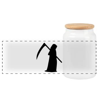 Scythe Death Silhouette Gift Halloween - Panoramic Cookie Jar with Wooden Lid - white - Front