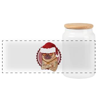 Mops Hund weihnachten - Panorama Keksdose mit Holzdeckel - Weiß - Vorne