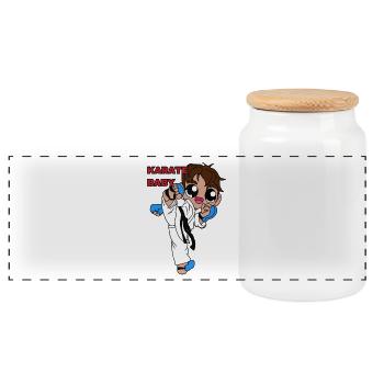 bébé karateka - Boîte à biscuits avec couvercle en bois - blanc - Devant