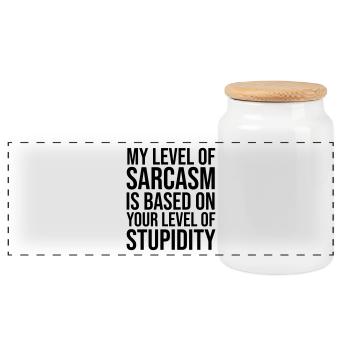My Level of Sarcasm - Panoramic Cookie Jar with Wooden Lid - white - Front