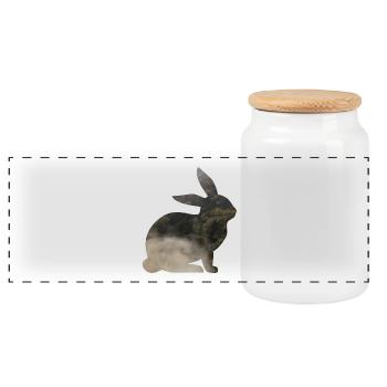 Hare in silhouette with forest and fog - Panoramic Cookie Jar with Wooden Lid - white - Front