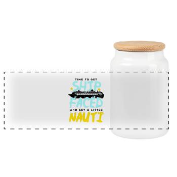 Time To Get Ship Faced Ship Vacation T-Shirt - Panoramic Cookie Jar with Wooden Lid - white - Front