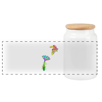 Ladybug flower hand drawn design - Panoramic Cookie Jar with Wooden Lid - white - Front