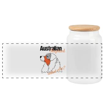 Aussie Shepherd Australian Shepherd What else? - Panoramic Cookie Jar with Wooden Lid - white - Front