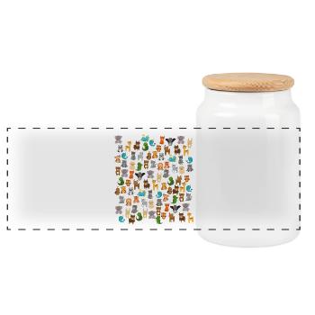 cute cartoon animals kawaii - Panoramic Cookie Jar with Wooden Lid - white - Front