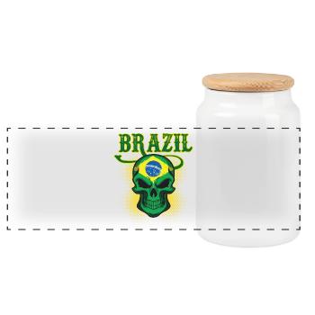 Brazil Football Gift Fan World Cup - Panoramic Cookie Jar with Wooden Lid - white - Front