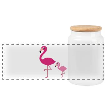 Flamingo Mutter mit Kind - Panorama Keksdose mit Holzdeckel - Weiß - Vorne